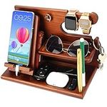 BELLE VOUS Wooden Phone Docking Station - Nightstand/Bedside Table Organiser - Phone, Wallet, Watch, Key & Gadget Holder Stand - Anniversary/Birthday Gift for Men - Husband/Dad Accessories