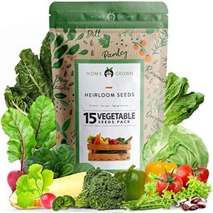 HOME GROWN Heirloom Vegetable Seeds – 15 Varieties – Non-GMO Seeds for Planting Indoors & Outdoors – Carrots, Peppers, Cucumbers, Kale, Peas, Radishes, Tomatoes & More.