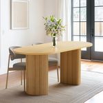 70.8In Dining Table for 6 8 10, Modern Farmhouse Oval Kitchen Table with Wood Pedestal Base, Long Dinner Table for Kitchen, Dining Room, Living Room, Natural