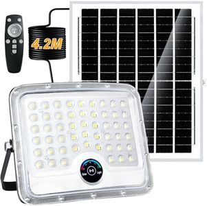 Solar Powered Flood Lights Outdoor, Dusk to Dawn Security Lighting Fixture,10000mAh Capacity Battery, 20000 Lumens 7000K White Exterior LED with Remote, IP65 Waterproof for Patio, Garden, Yard, Garage