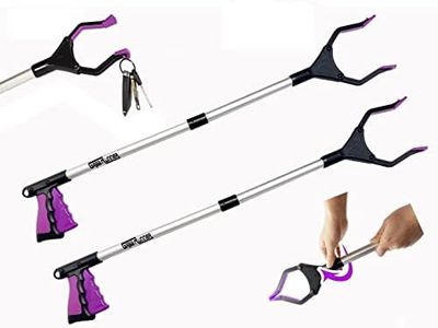 Upgrade 2-Pack Foldable 32" Grabber Reacher Tool, Lightweight Reacher Grabber Pickup Tool with 360° Rotating Jaw & Magnet, Reaching Tool for Trash Pick Up Stick, Litter Picker, Arm Extension (Purple)