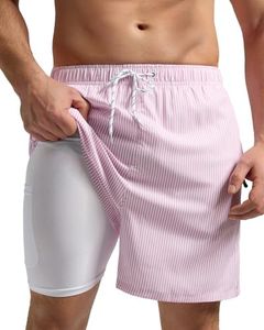 SILKWORLD Quick Dry Mens Swim Trunks with Zip Pockets Pink Mens Bathing Suits Summer Beach Swimming Shorts Swimsuit for Holiday Vacation Casual,Small