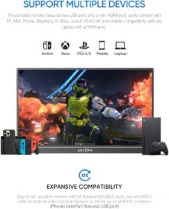 ARZOPA 16.1" 144Hz Portable Gaming Monitor – FHD HDR, Ultra Slim, Kickstand