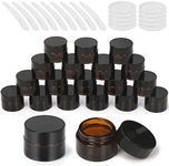 Wokape 20 Pack 0.7oz/ 20ml Amber Glass Jars with Liner Lids Spatulas, Leak-proof Round Cosmetic Jars for Ointments Lotion Creams