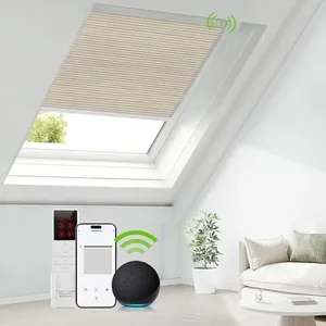 ZSTARR Motorized Skylight Shades Cellular Honeycomb Electric Blinds with Solar Panel Cordless Rechargeable Shades with Remote for Roof Inclined Plane Room Custom Size (BO Printed Wheat)