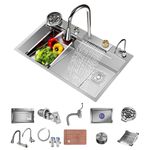 Kitchen Sink, Waterfall Kitchen Sink,Home Sink Workstation Kitchen Sink with Pull-Out Faucet,Drop in Kitchen Sink with Accessories,Stainless Steel Sink 75 * 45 * 21cm