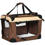 PawHut 60cm Foldable Pet Carrier Bag Soft Travel Dog Crate, Portable Cat Carrier w/ Cushion, for Cats and Miniature Dogs - Brown