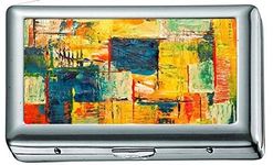 Multicolored Abstract Painting 12699 Cigarette Case/Box Business Card Holder Stainless Steel Case Silver Metal Wallet Protection