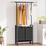 Laundry Sorter 2 Section Laundry Hamper Sorter with Clothes Hanging Rod and Wooden Storage Shelf 2 X 13gal Laundry Basket Organizer for Laundry Room Organization Storage Baskets, Black