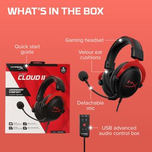 HyperX Cloud II Gaming Headset – Red, Surround Sound, PC/PS4/Xbox