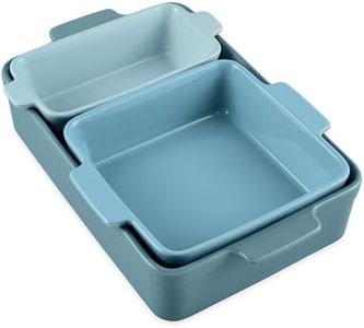 Best Choice Products Bakeware Set, Baking Dish Set, 3-Piece Nonstick, Toxin-Free, Ceramic Serving Dishes, Casserole, Bread Loaf, Square Pan, Space-Saving Nesting Design - Cornflower Blue