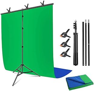 Abeststudio Green Blue Collapsible Screen Backdrop with Background Stand 1.8Mx 2.8M 2-in-1 Chromakey Reversible Blue Green Screen Background + 6.5ft x 6.5ft/2m x 2m Adjustable Portable T Shape Backdrop Stand + 3 Spring Clamps