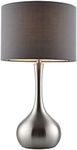 National Lighting Modern Table Lamp - 3-Stage Dimmer Touch Lamp for Desk - Bedside Reading Lamps for Bedroom - Satin Nickel Effect & Dark Grey Cotton - 40W 240V Incandescent E14 Candle (Not Included)