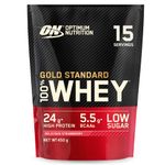 Optimum Nutrition Gold Standard 100% Whey Muscle Building and Recovery Protein Powder With Naturally Occurring Glutamine and BCAA Amino Acids, Delicious Strawberry Flavour, 15 Servings, 450 g