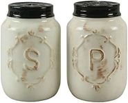 youngs Miniature Country Ceramic Mason Jar-Shaped Salt & Pepper Shakers, Cream, 2.75" high x 1.5" diameter