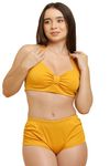 C4D Women's High Waisted Flaunt Cuba Padded Bikini Swimsuit (AG-024_Yellow_Small)