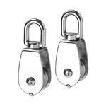 uptodateproducts 2pcs 25mm Single Pulley Block, Stainless Steel Pulley Roller, Pulley Wheel Crane Swivel Hook Smooth for Wire Rope Cable