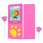 MP3 Player for Kids, wiwoo Portable Music Player with Cartoon Headphone Micro SD Card Expandable 1.8" Screen, Children Media Player with Bear Paw Button Design, Games, Voice Recorder (Pink)