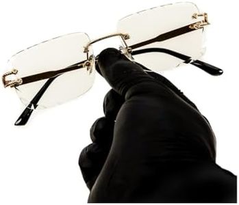 Street Knitted Retro Trendy Style Designer Vintage Frameless Clear Lens Rectangular Gold Wire Frame Metal Unisex Square Rimless Men’s Women Clear Tint Rectangle Hip Hop Eye Glasses, Gold, Medium