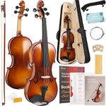 Violin,Kmise 3/4 Acoustic Violins Solid Wood Fiddle Set for Adults Beginners with Hard Case with Hygrometer,Violin Bow,Shoulder Rest,Extra Strings,Rosin,Textbook