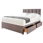 Grey 4FT Small Double Divan Bed | Linen Look Divan Bed with Spring Memory Foam Mattress 10" | 20 Inch Cube Headboard and 2 Storage drawers (Small Double L= 190 cm x W= 120 cm)