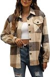 Womens Long Sleeve Dressy Shirts Winter Wool Blend Jacket Coats Plaid Shacket with Pockets