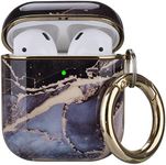 OLEBAND Airpod Case Cover with Keychain and Cute Skin,Hard and Shockproof Ipods Case Cover for Women and Girls,Accessory Sets Air pod 2 and 1(Black Gold Marble)