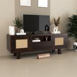 wood affair Sheesham Wood TV Unit for Living Room | Media Console Movable Tv Cabinet | Free Standing Tv Unit with 2 Door, Drawer & Shelf Storage | Sideboard Cabinet | Cane, Walnut Finish