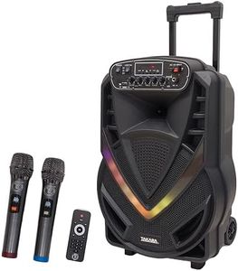 Takara T 1250 Party Karaoke Trolley DJ Speaker Multimedia Bluetooth; Audio Recording; USB; with 2 Wireless Mic; Remote Control; FM with New DJ LED Light (Black)