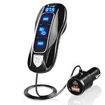 SONRU Bluetooth 5.3 FM Transmitter, Bluetooth Adapter Car Radio Audio Transmitter Handsfree Car Kit with QC3.0 PD 30W USB Port,A2DP Crystal Sound, 1.1M Cable, Voltage Display, TF Card Play