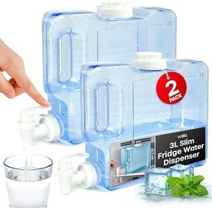 Slim Fridge Water Dispenser - 2 Pack 3L with Tap for Cold Drinks - Reusable for Travel, Camping, Picnic and Outdoor Events