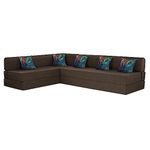 Dr. Smith L Shape Folding Sofa | 3 Seater + 3 Seater | Sofa Cum Bed/Mattress with 5 Printed Cushion Jute Fabric - Lightweight, Washable Cover - Brown