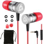 KLIM Fusion Earbuds with Microphone - New - Long-Lasting Wired Ear Buds - Innovative: in-Ear with Memory Foam - Earphones with Mic and 3.5mm Jack - Red