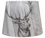 Stag Lampshade for Table Lamps - Grey Wood Panel Effect with Deer Head, Rabbit & Trees, Country Rustic Decor