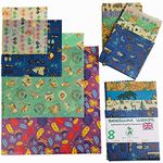 Beeswax Wraps,UK HANDMADE, Random Colours, BEE Zero Waste, GOTS Organic cotton, reusable, washable food storage, British company (set of 8)