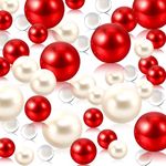 Red and White Floating Pearls | 150 PCS Red and White Pearls Bead with 8000 PCS Transparent Water Gels, No Hole Beads | 8/14/20 mm Floating Beads | Red and White Pearl Vase Filler, Water Bead Decor