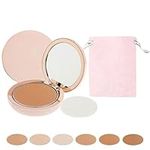 Pressed Powder Compact SPF 50+ with Pouch, Powder Foundation Natural Concealer Setting Makeup Powder Full Coverage, Light Breathable Long-lasting and Not Easy to Remove Makeup (Medium Brown)