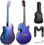 CAHAYA Carbon Fiber Electro-Acoustic Guitar – Kit with Bag and Strap Durable Pearl Blue-Purple Finish Built-In Pickup Rich Resonance & Warm Tone Lightweight for Travel & Performance Ready