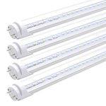 2FT LED Tube Lights, 24" 8W(25W Fluorescent Bulb Replacement) LED Tube Light Fixture, Two Pin G13 Base, 6000K, Works Without Ballast, Dual-Ended Powered, Clear Cover, Pack of 4