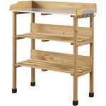 costoffs Wooden Potting Bench Table Garden Fir Wood Potting Table with Storage Shelf and Hooks, 77x37x90 cm Wood