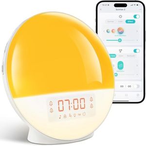 Sunrise Alarm Clock with App Control for Heavy Sleepers, Bedroom, Wake Up Light with Sunrise&Sunset Simulation, White Noise Sound Machine with 7 Colors Night Lights, Dual Alarms