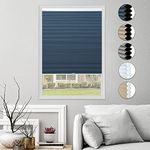 Cellular Honeycomb Blind Single Cell Pleated Shades White Blue (Blackout) 24W x 64H Cordless Room Darkening Inside & Outside Mount for Windows