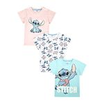 Disney Lilo and Stitch 3PK T-Shirts for Girls, Short Sleeve T-Shirts Pack of 3 Girls Summer Top, Ages 5 to 12 Years Old (UK, Age, 9 Years, 10 Years, Regular) Multi