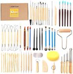 61 Piece Ceramic Clay Tools Set,LAMPTOP Polymer Clay Tools Pottery Tools Set, Wooden Pottery Sculpting Clay Cleaning Tool Set for Potters Beginners Professionals Arts Crafts