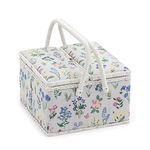 Hobby Gift Exclusive Large Twin Lid Sewing Craft Hobby Storage Box, Accessories Tray Pin Cushion Pockets PVC Handles, 25 x 25 x 17cm, Spring Garden