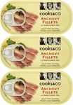 Cooks & Co Premium Anchovy Fillets in Sunflower Oil 50g (Pack of 3) - Gourmet Tinned Fish for Salads, Pizzas, and Pasta - Ready-to-Eat Anchovies