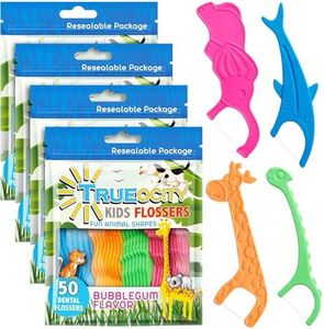 Kids Flossers 4 Pack (200 Total), Kids Floss Picks, Flossers Kids, Floss for Kids, Cute Animal Shapes, Glides Easy Between Teeth, Flosser Helps Prevent Tooth Decay & Gum Disease, Bubble Gum Flavored