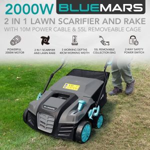 Bluemars 2000W Electric Lawn Scarifier – Powerful Garden Aerator