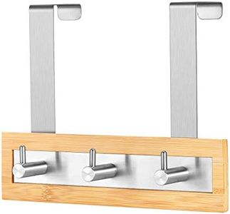 ToiletTree Products Bamboo Stainless Steel Over-The-Door Towel Hooks - Durable Coat, Clothes, and Towel Rack to Use in The Bathroom, Laundry Room, and Closet - 3 Hooks