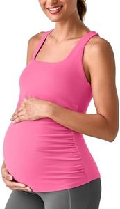 G4Free Maternity Tank Tops with Built in Bra Pregnancy Bump Friendly Athleisure Stretchy Workout Sleeveless Casual Lounge(Rosy Pink,S)